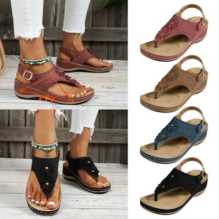 

Fesfesfes Flip Flop Women s Flower Wedges Casual Slope Heel Sandals Comfortable Slippers 7(39)