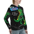 thumbnail image 6 of Picia Space Dino Cartoon Black Pattern Casual Women's Hoodie, Hooded Sweatshirt with Kangaroo Pocket, Comfortable Pullover with Eye-catching Drawstrings-XX-Large, 6 of 7