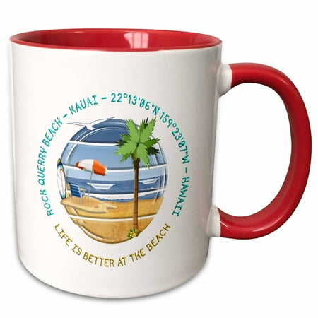 3drose American Beaches - Rock Querry Beach Kauai Hawaii Summer Sport Gift 11oz Two-tone Red Mug