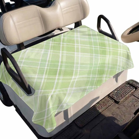 Golf Cart Seat Cover Green Checked Plaid Club Car Golf Cart Seat Covers Soft Absorbent Golfcart Towel Blanket Twist Liens Stripes Golf Seat Covers for Cart Decor Fits 2 & 4 Passenger 51"x31"