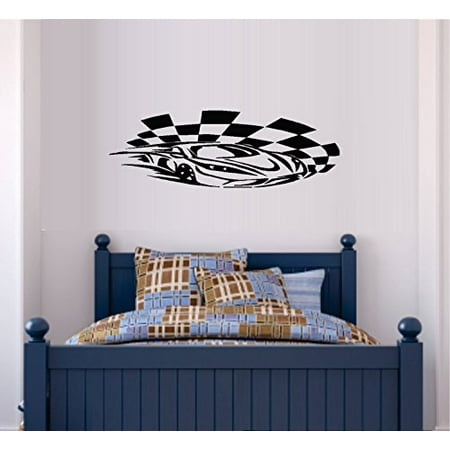 Decal ~ Race Car with Checkered Flag ~ Wall Decal, 10