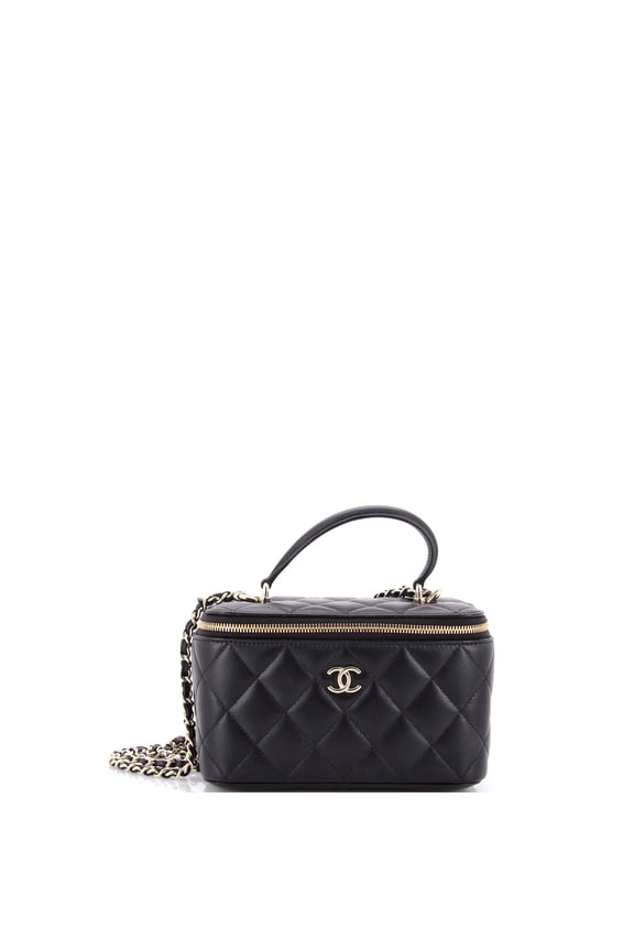 Pre-Owned Classic Top Handle Vanity Case with Chain Quilted Lambskin Small By Rebag