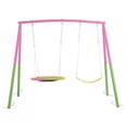 thumbnail image 7 of Leumius 2 in 1 Swing Set for Kids,Outdoor Heavy Duty Metal Swing Stand,Contain 1 Saucer 32" and 1 Belt Seat 26.2" for Playground, Backyard,Pink, 7 of 7
