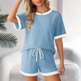 thumbnail image 5 of Gamivast Two Piece Sets for Women Summer Ribbed Knit Short Sleeve Tee & Shorts Outfits Contrast Trim Lounge Wear Casual Pajamas Soft Sporty, 5 of 5