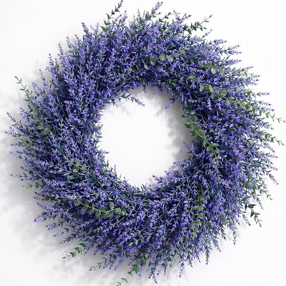 SLUMLOVE 26"Spring Wreaths for Front Door,Large Purple Lavender & Eucalyptus Wreath, All Season Outdoor Wreath for Porch, Window, Wall - Rustic Farmhouse Home Decor