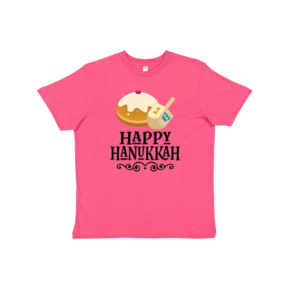 Inktastic Happy Hanukkah Dreidel Donut Youth T-Shirt
