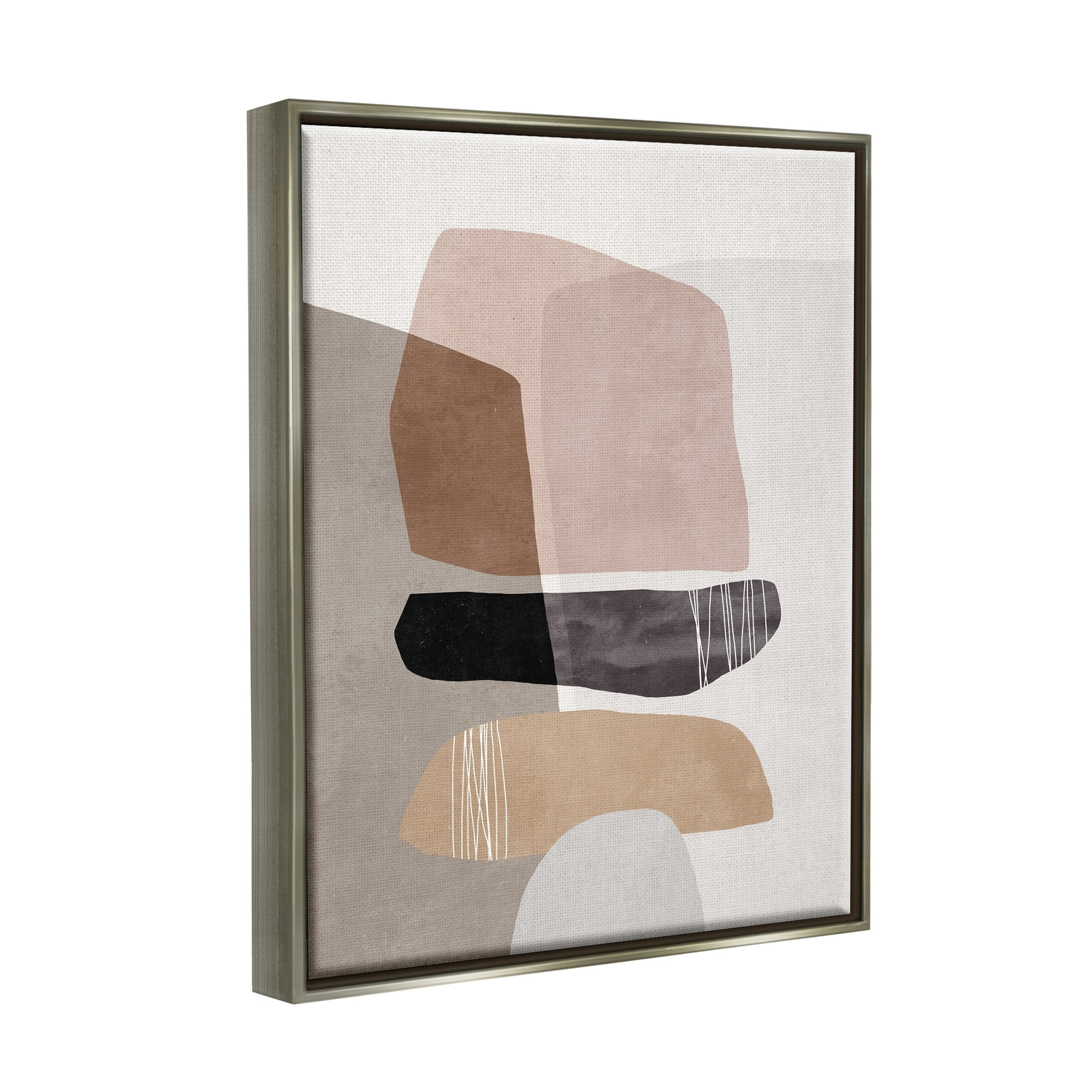 Stupell Industries Abstract Aztec Rock Stone Stack Sculpture Layered Forms Luster Gray Framed Floating Canvas Wall Art, 24x30, by Nina Blue