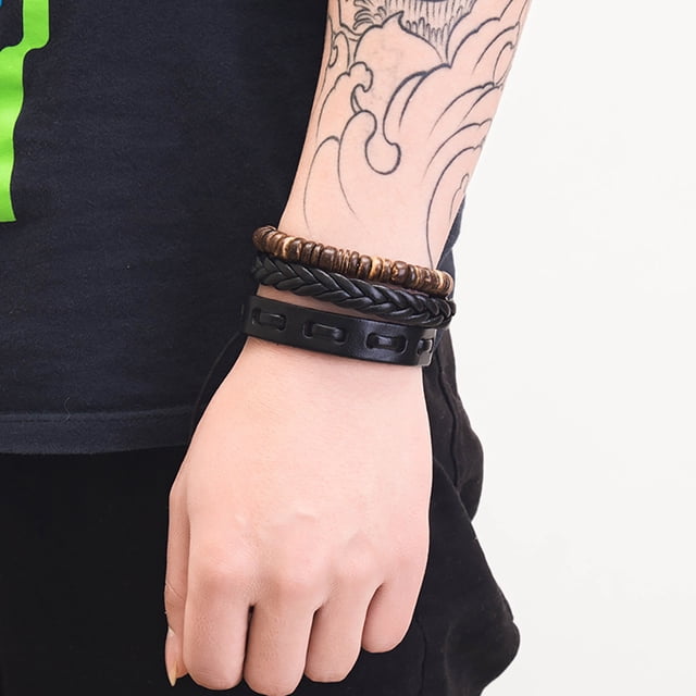 Pulseras para mujer, regalos para mujeres y hombres, pulsera de cuero tejida vintage, juego de pulseras de cuero de aleación, joyería de pulsera