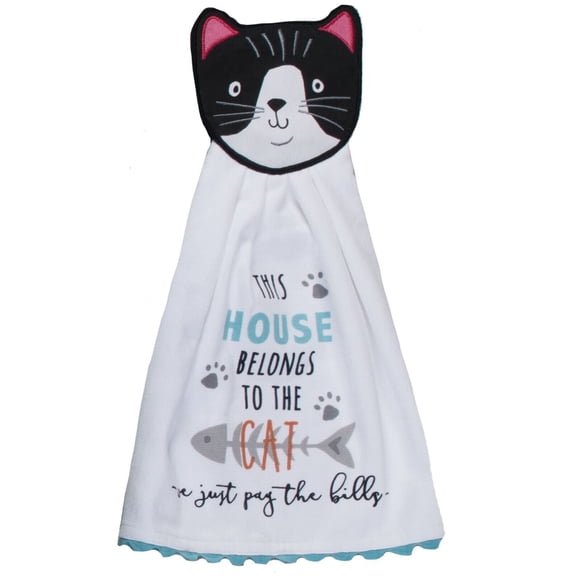 Set of 2 HOUSE BELONGS TO THE CAT Terry Kitchen Tie Towels by Kay Dee Designs