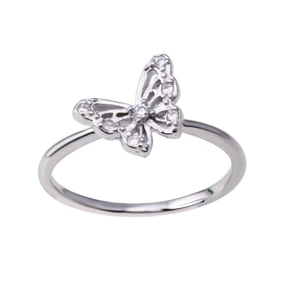 Rhodium Plated 925 Sterling Silver Butterfly Band Clear CZ Ring White Jewelry Female Size 6