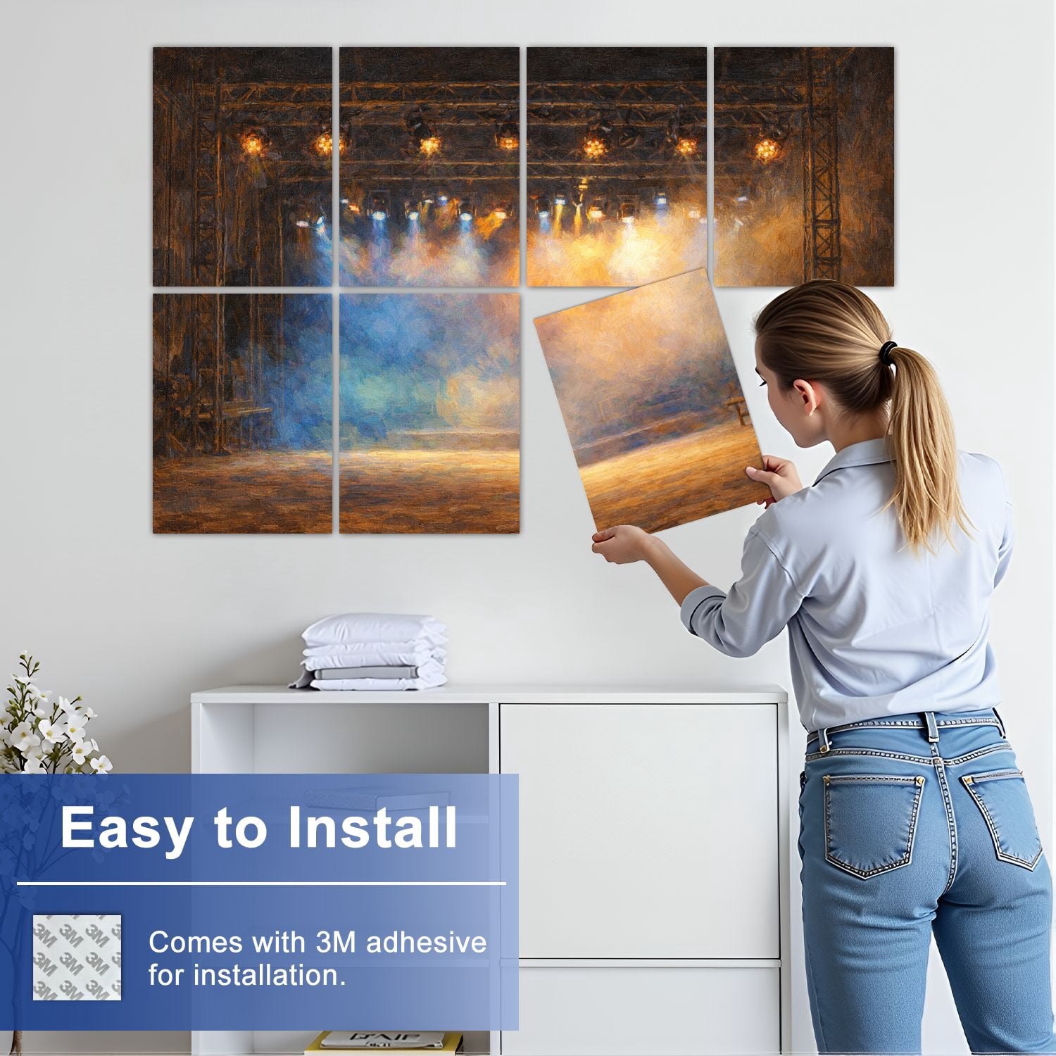 Rustic Farmhouse 8 Pack Art Acoustic Panels Sound Absorbing Theater light stage Decorative Soundproof Wall Panels Self Adhesive for Nursery Game Room Bedroom 48"x32"