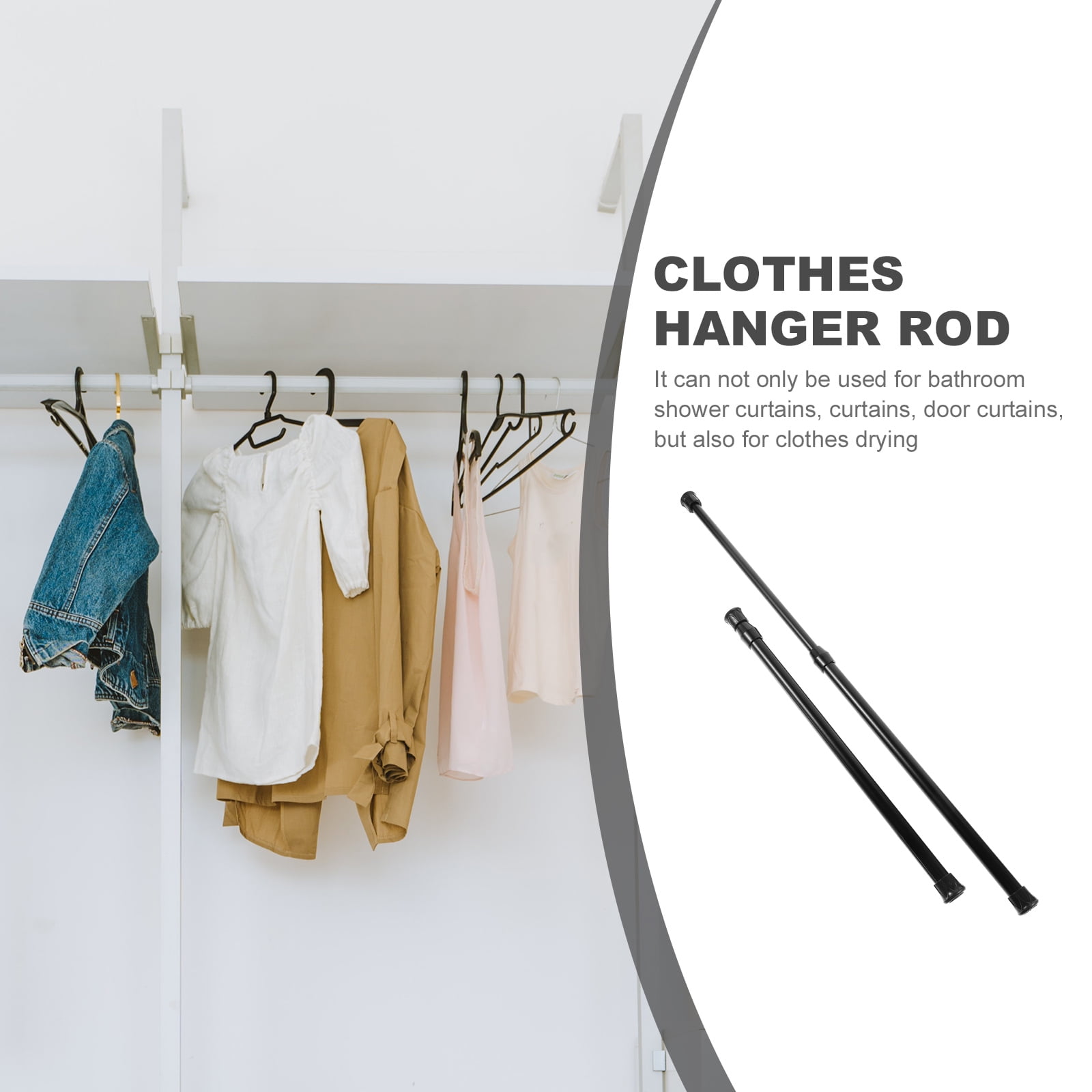 ATRISS 2 Pcs Curtain for Bathroom Shower Clothes Hanger Bar Rod Black Pole Multifunction Iron