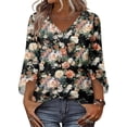 thumbnail image 5 of Delconic Womens V Neck Three Quarter Sleeve Floral Print Casual Loose Fit T Shirt Top Lightweight Soft Fabric Blouse for Daily Wear Office Travel Khaki 3XL, 5 of 7