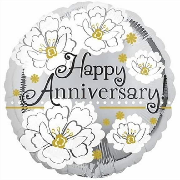 18" Happy Anniversary Silver Foil Balloon
