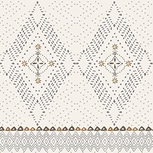 Beige Boho Comforter Set Wake In Cloud 3pcs, King Size Aztec Diamond Shape Bohemian Pattern Printed on Ivory Cream Soft Microfiber Bedding