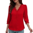 thumbnail image 4 of Ashirexll Ladies Tops and Blouses, Shirts for Women Trendy, Fashion Women's V-Neck 3/4 Sleeve Casual T-shirt Solid Color Fall Tops, 4 of 4