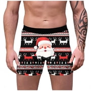 FhsagQ Underwear Men Underwear Pack Trunks Super Fit Mens Christmas Underwear Printed Breathable and Comfortable Inner Mid Rise With Waist Boyshort Underwea Features Black XXL