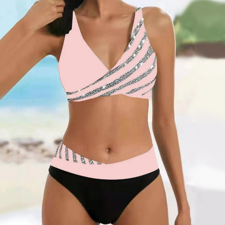 Aayomet Womens High Waisted Bikini Sets Sporty Crop Top Color