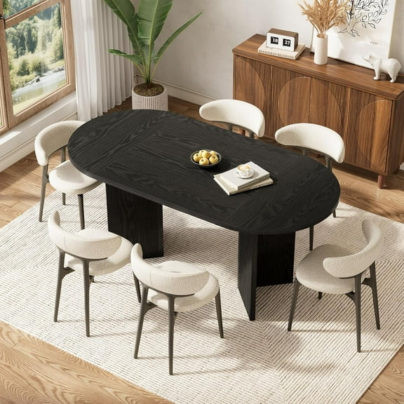 Fimind 63" Oval Dining Table for 4-6, Rustic Farmhouse Kitchen Table with Sturdy MDF Top & Metal Base, Modern Dining Room Table for Living Room, Office, Restaurant, Black