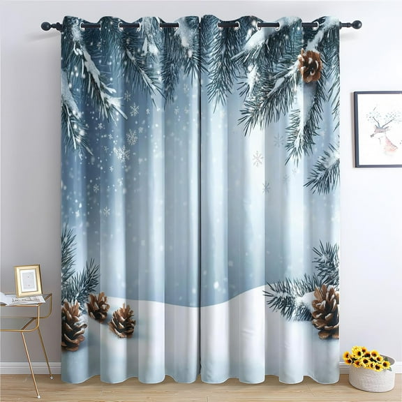 Christmas Curtains For Bedroom Living Room, Xmas Winter Blackout Curtains & Home Decor, Drapes Festival Holiday Window Treatments, Grommet Curtains 52"W x 63"L (Pack of 2)