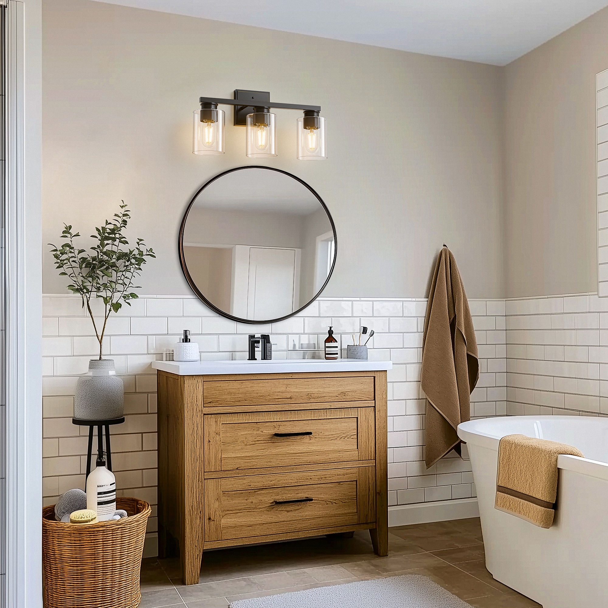 YANSUN 17.7 in 3-Light Black Vanity Light with Clear Glass, Modern Wall Sconces, Bathroom Lighting Fixtures Over Mirror for Living Room, Bathrooms, Powder Rooms, or Vanity Nooks