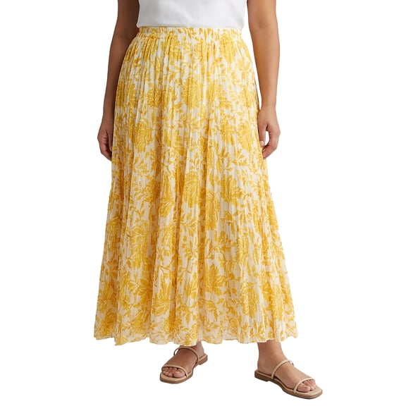 Jessica London Women's Plus Size Elastic Waist Cotton Flowing Maxi Crinkled Skirt