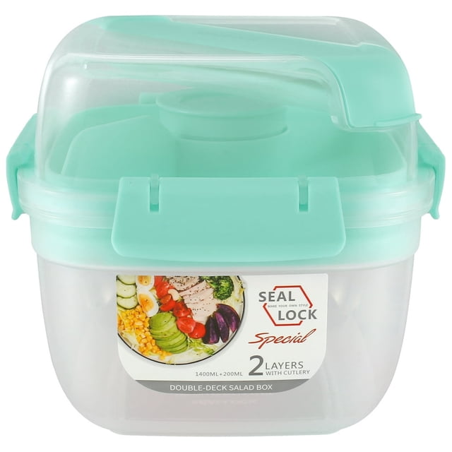 Salad Container with Utensils Leakproof Salad Bento Box with 3 Compartment Tray Reusable Salad Lunch Box with Salad Dressing Cup Bento Salad Bowl Microwave Safe for Food Fruit Snack 6.2×