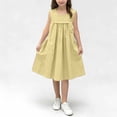 thumbnail image 4 of Dress for Girls Solid Color Round Neck Sleeveless with Pockets Summer Casual Comfortable Dress Yellow 7-8 Years, 4 of 6