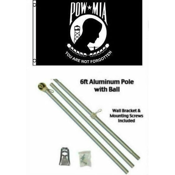 2x3 2'x3' POW MIA POWMIA Flag Aluminum Pole Kit Gold Ball Top