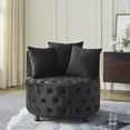 thumbnail image 4 of 360Degree Swivel Barrel Chair Accent Sofa Chair with 3 Pillows, Modern Round Button Tufted Velvet Armchair Lounge Chair with Wide Seat Cushion for Living Room Bedroom, Black, 4 of 9