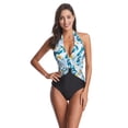 thumbnail image 1 of Women's One Piece Swimsuit Halter Plunge Neck Ruched Tummy Control Bathing Suits, 1 of 5