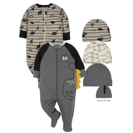 Gerber Baby Boy Organic Sleep 'N Play Pajamas & Caps Bundle,