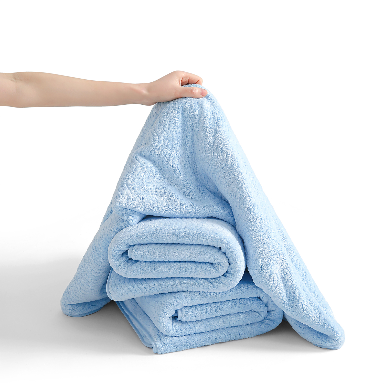Covina Home 8 Pcs Bath Towel Set Light Blue Microfiber Bathroom Towel Set Ultra Soft Plush Oversized Towels Adult Luxury Bath Sheet