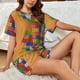 thumbnail image 4 of Fotbe Colorful Building Blocks A Conjunto de Pijama Estampado para Mujer, 2 Piezas, Ropa de Dormir con Camiseta de Manga Corta y Shorts Suaves-XX-Large, 4 of 6