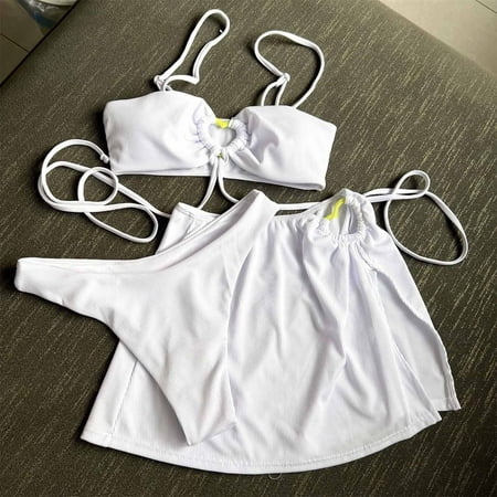 WMTBSRSW Women s Triangle Bikini Sets Ribbed Lace Up Three Piece Swimsuit Suspender Push Up Bra Cheeky Thong with High Waisted Boy Short