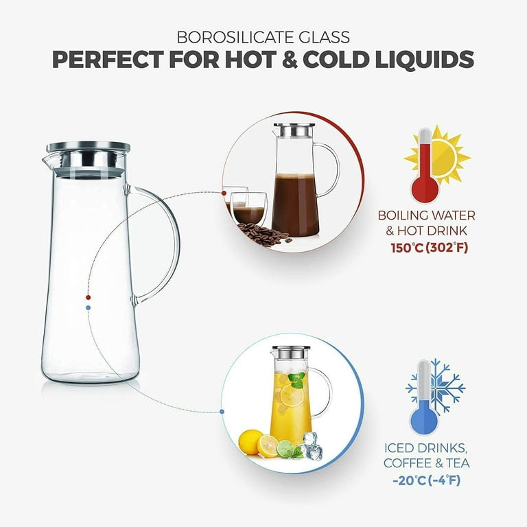 1000mL 1500ml Thickened Glass Big water bottle Juice Glass Pitcher Bottle  ith Stainless Steel Lid Carafe Kitchen Refrigerator