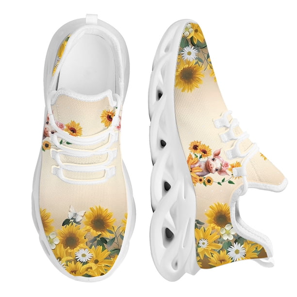Zapatillas de deporte de malla de moda con diseño de cerdo y girasol, zapatos casuales con cordones, zapatos para correr ligeros y transpirables, zapatos populares