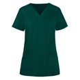 thumbnail image 1 of Puntoco Blusa de manga corta con cuello en V para mujer Uniforme de trabajo Color sólido con bolsillos Blusa Puntoco Puntoco-3184, 1 of 5