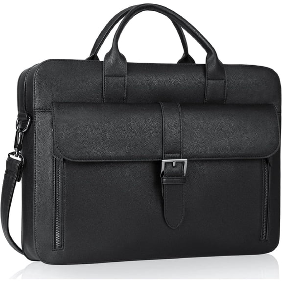 Laptop Briefcase 15.6 Inch, Men’s Briefcase for Business/Travel, Leather Computer Office Work Bag, Water Resistant Laptop Bag, Black