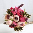 thumbnail image 3 of Ramo de flores artificiales de seda ZHCH ramo de peonías artificiales 13 cabezas falsas vintage rojo oscuro, 3 of 5