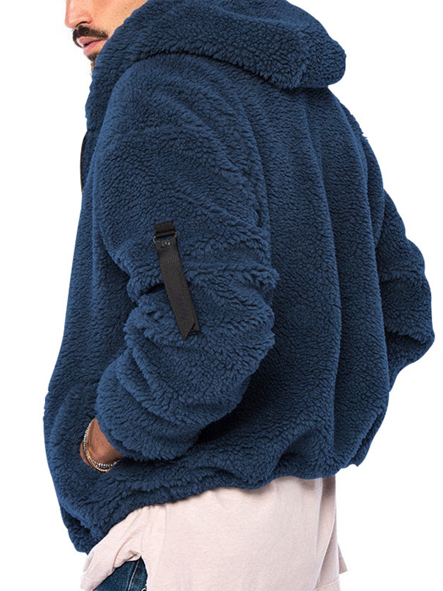 Pudcoco Mens Fuzzy Sherpa Jacket Cardigan Fleece Long Sleeve Full