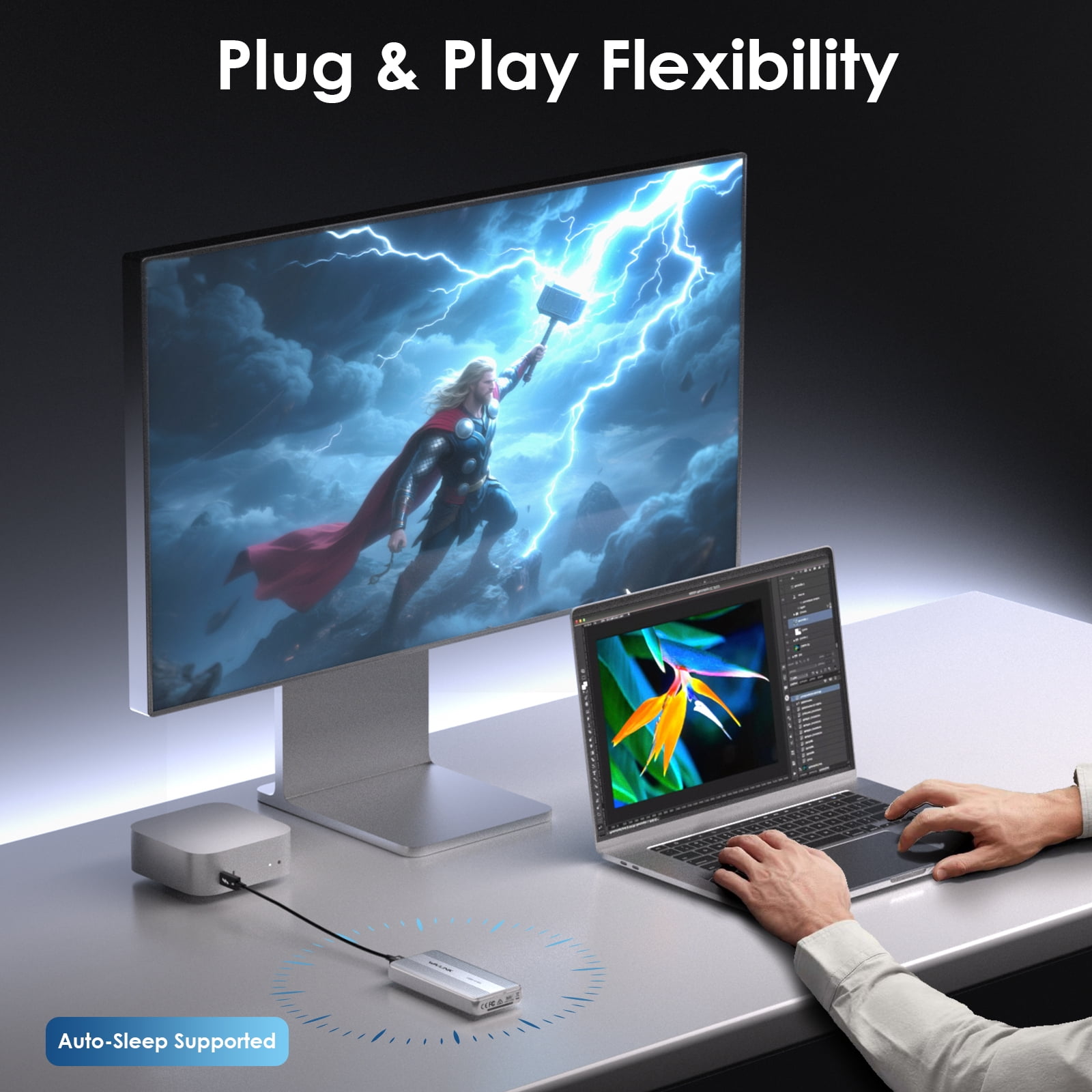 WAVLINK Thunderbolt 5/4 SSD Enclosure 80Gbps for USB4 V2 PCle Gen4 NVMe SSD Case, Support 6000MB/s Read & 5000MB/s Write Speed, Cooling Fan, Compatible with M4/M3/M2 Mac Laptops