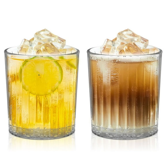 AMERTEER 2Pcs Cocktail Glasses Whisky Glassware Drinking Glasses 11oz Vintage Clear Machine Washable Reusable Cup for Home Beer Whisky Coffee Smoothie Juice