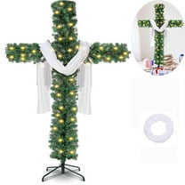 Foldable Pre-Lit Artificial Christmas Tree - Outdoor Staked Twinkling LED Light Tree with Silk Scarf & Wood Rattan Ring - 150cm or 180cm