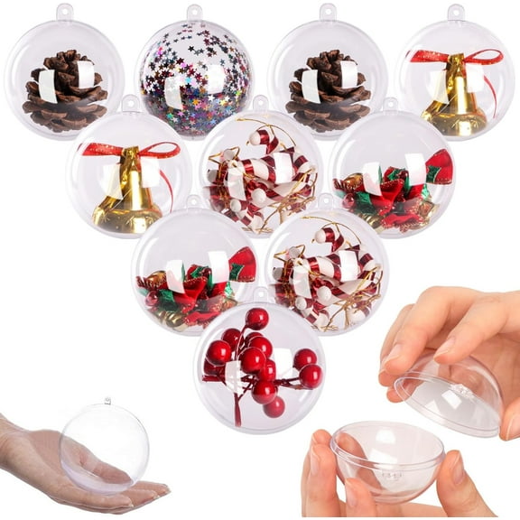 Tutuviw 10 Pcs Clear Christmas Ornaments Balls Fillable for Crafts, 80mm DIY Clear Plastic Ornaments Balls Shatterproof Ornament Bauble for Christmas Tree Decorations New Year Xmas Party Supplies