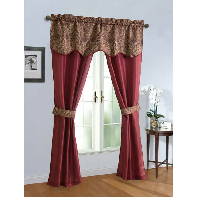 Unique 5 Piece Complete Window Curtain Set With Tiebacks Assorted