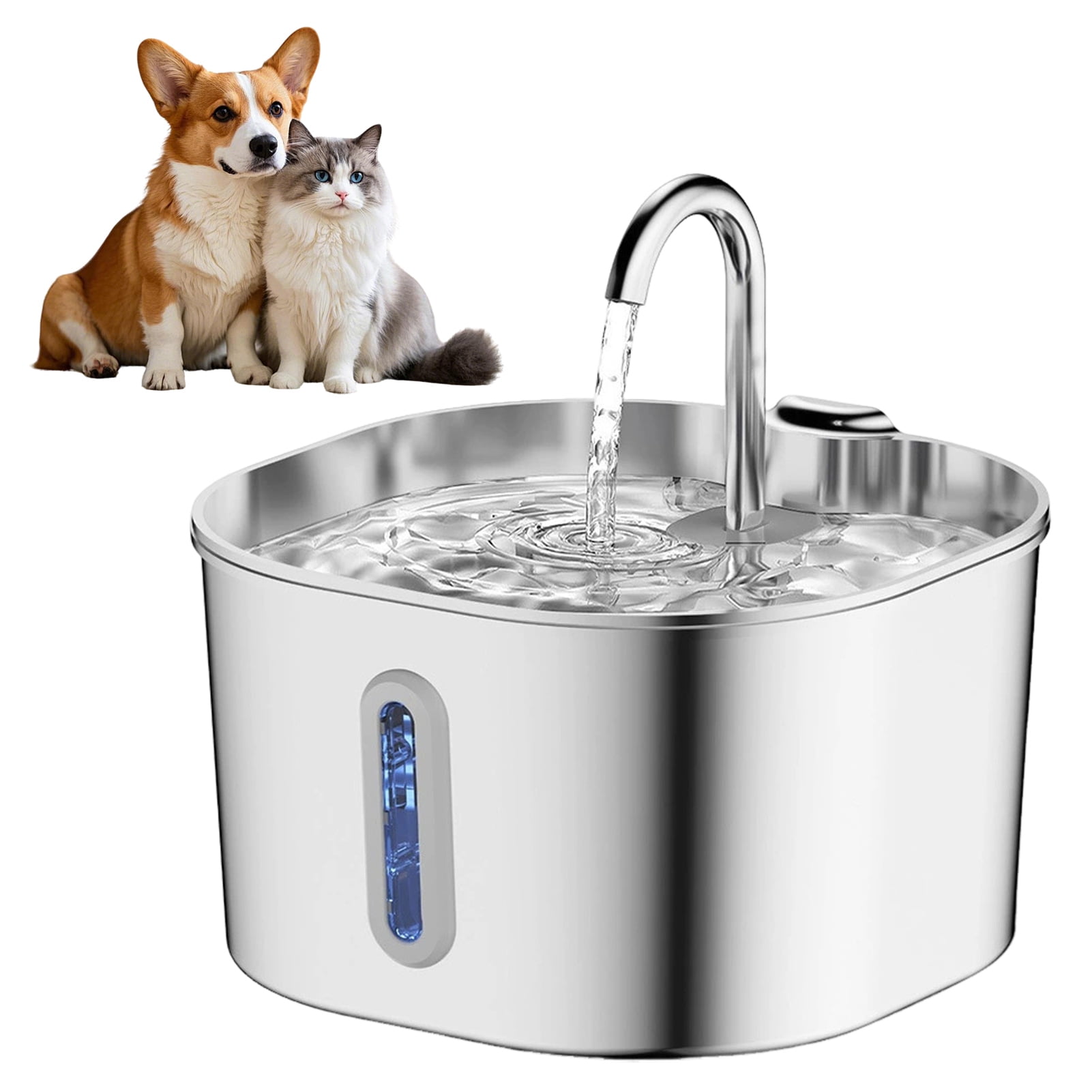YIFAEUX Dog Water Fountain Stainless Steel 2.2L Automatic Pet Drinking Fountain Silent Low-Noise Purify Water Fountain for Home Indoor Dogs
