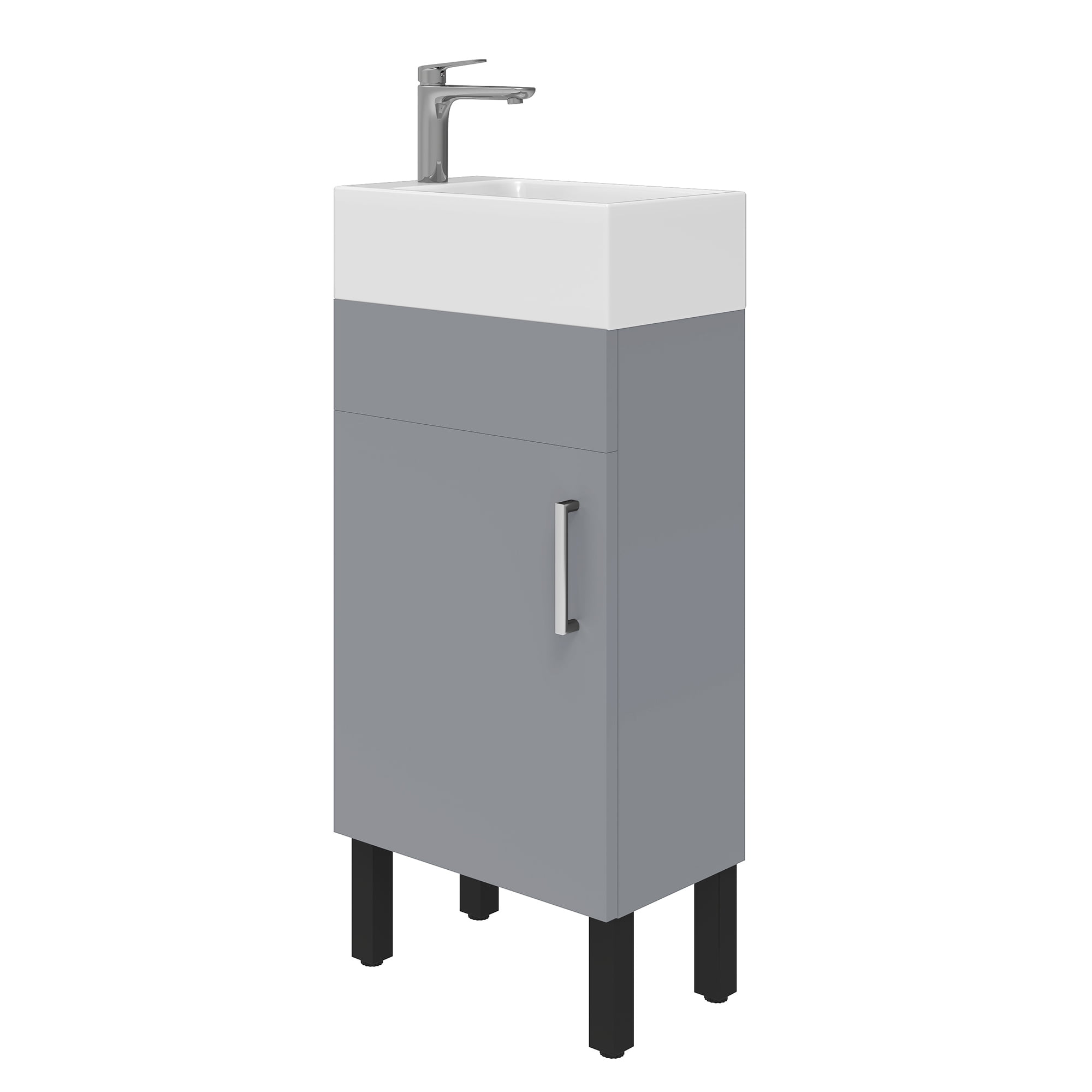 Uforic 16" Bathroom Vanity with Top Sink, Modern Free Standing Small Bathroom Storage Cabinet with Soft Close Door, Gray