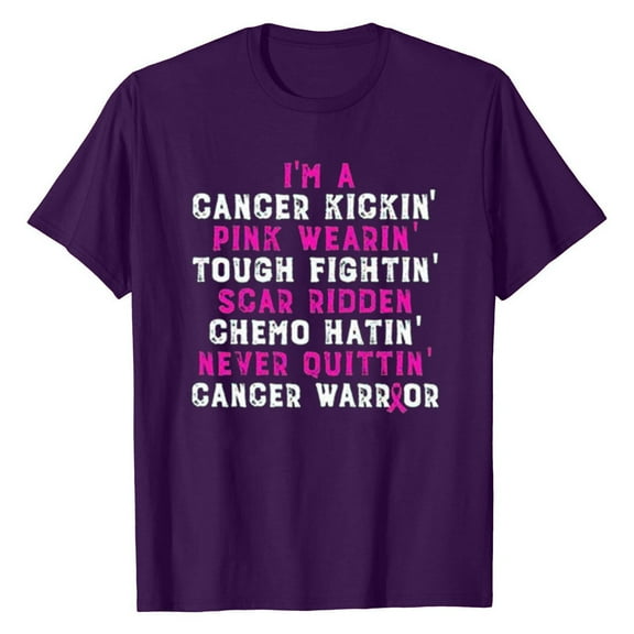 IROINNID Breast Cancer T-Shirt for Women Breast Cancer Awareness Casual Work Tops Short Sleeve Out Blouse Letter Print Shirt T-Shirt Tops In October,Purple