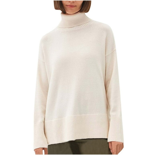EGNMCR Chandails pour Femmes Automne Hiver Populaire Col Montant Chandail en Tricot Ample, Cadeaux pour Femmes